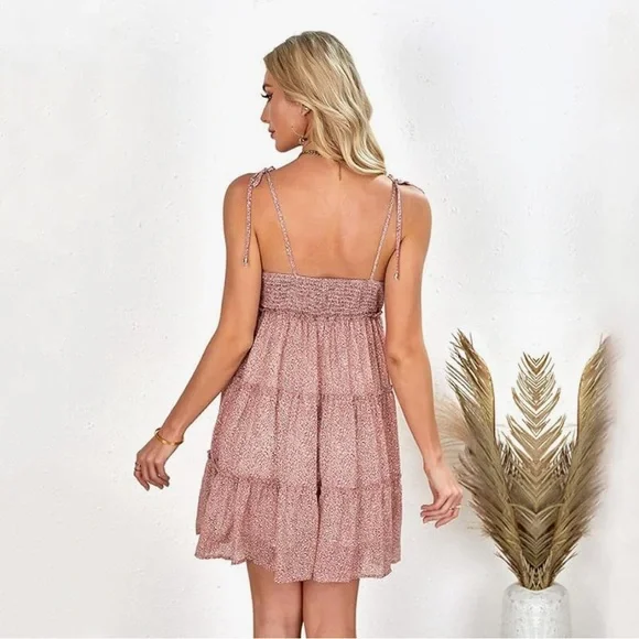 Tier Ruffled Pink Leopard Print Dress Small - Picture 2 of 5